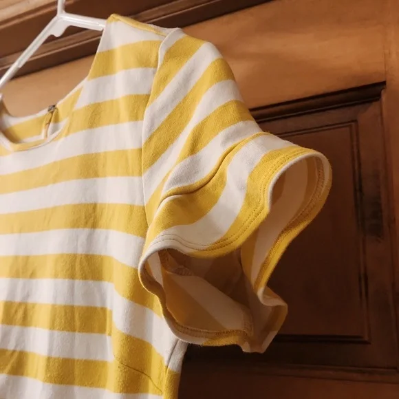 Old Navy short sleeve yellow and white stripe midi dress size medium - Picture 2 of 7